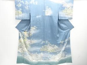 家屋に草花模様訪問着(高島屋)